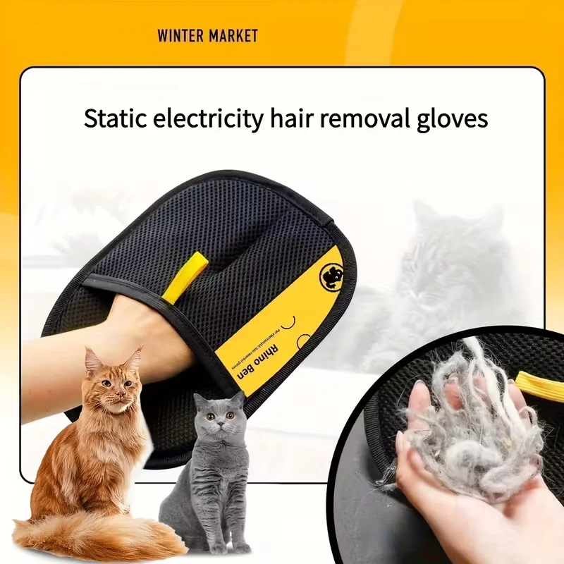 Double-Sided Pet Hair Removal Brush & Grooming Gloves - 2-in-1 Cat & Dog Deshedding Tool, Lint Remover for Home