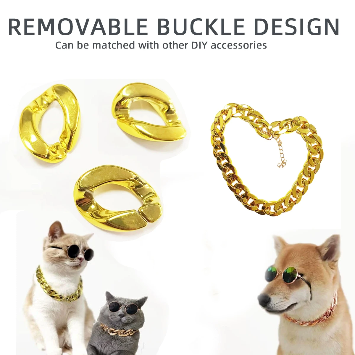 Pet Big Gold Chain Collar Adjustable Premium Dog Necklace & Cat Collar For High-End Aesthetic Richer Style Decorations Collar