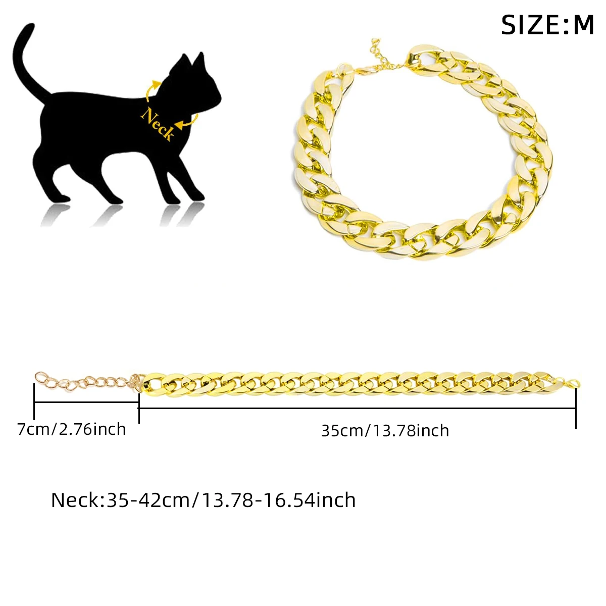 Pet Big Gold Chain Collar Adjustable Premium Dog Necklace & Cat Collar For High-End Aesthetic Richer Style Decorations Collar