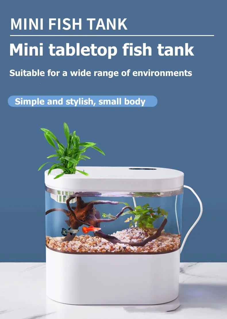 Mini Desktop Aquarium Fish Tank with Biochemical Filtration System and LED No-Change Water Integrated Ecological Water Cycle Hom