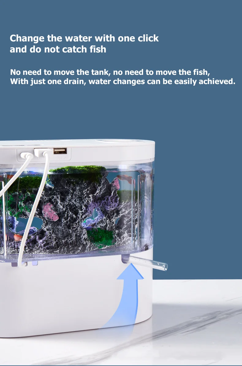 Mini Desktop Aquarium Fish Tank with Biochemical Filtration System and LED No-Change Water Integrated Ecological Water Cycle Hom