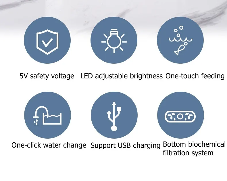Mini Desktop Aquarium Fish Tank with Biochemical Filtration System and LED No-Change Water Integrated Ecological Water Cycle Hom