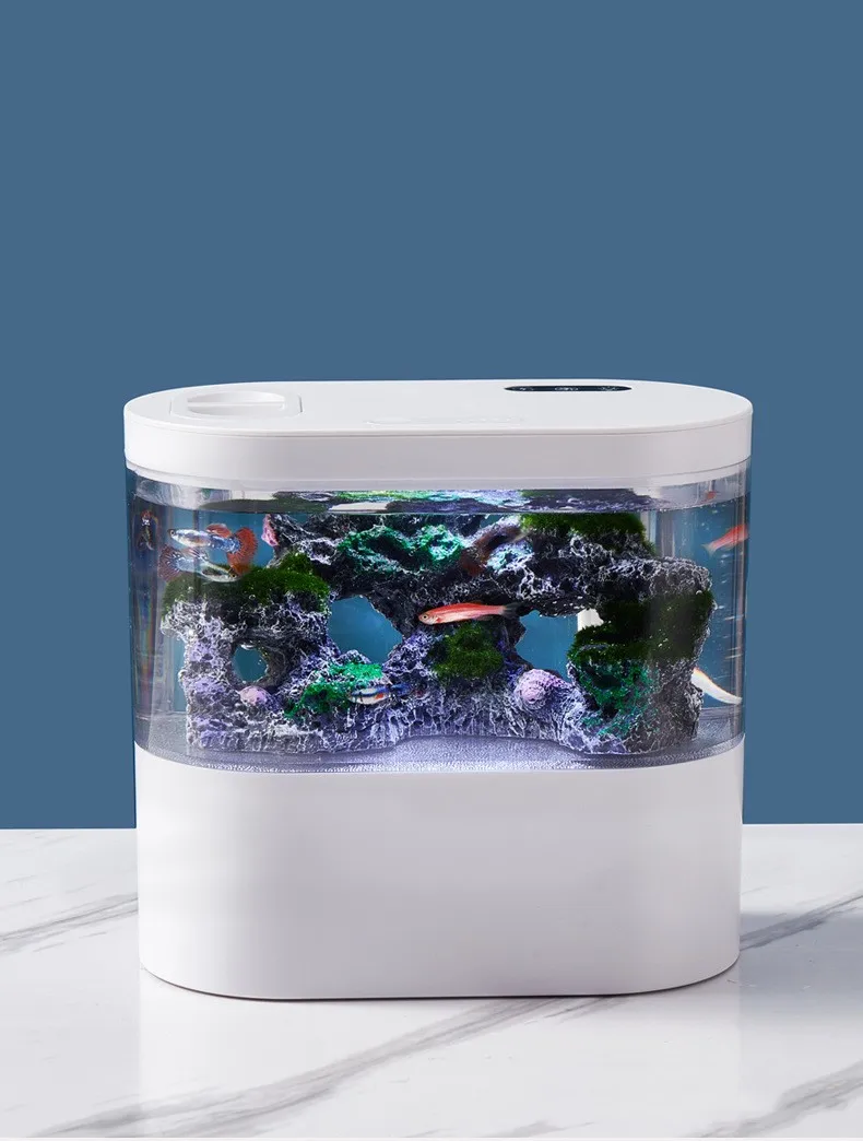 Mini Desktop Aquarium Fish Tank with Biochemical Filtration System and LED No-Change Water Integrated Ecological Water Cycle Hom