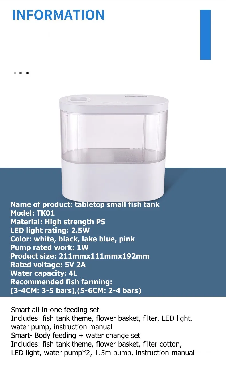 Mini Desktop Aquarium Fish Tank with Biochemical Filtration System and LED No-Change Water Integrated Ecological Water Cycle Hom