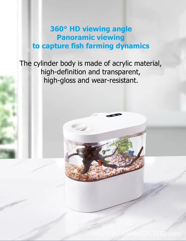 Mini Desktop Aquarium Fish Tank with Biochemical Filtration System and LED No-Change Water Integrated Ecological Water Cycle Hom