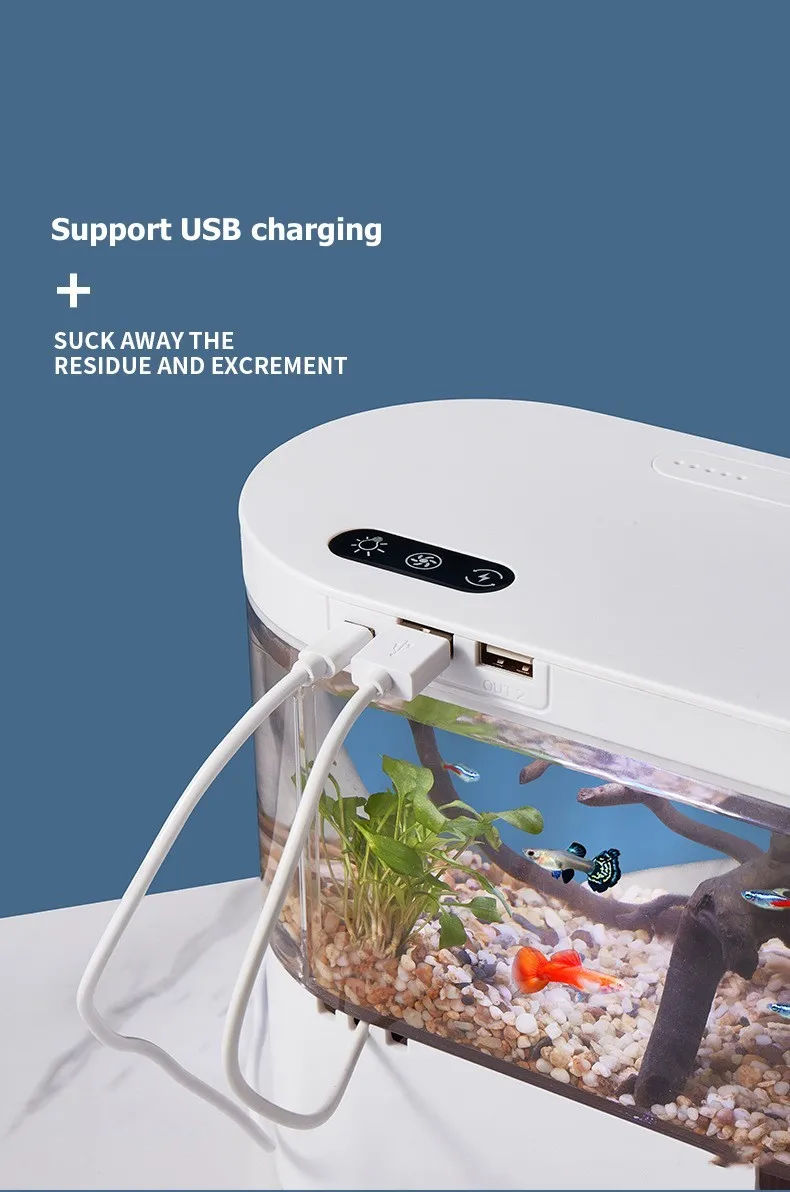Mini Desktop Aquarium Fish Tank with Biochemical Filtration System and LED No-Change Water Integrated Ecological Water Cycle Hom