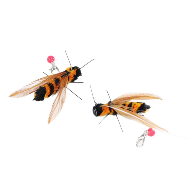2pcs Simulation Hornet Cat Teasing Stick Replacement Head Insect Cat Toy Interactive Pet Toys For Kitten