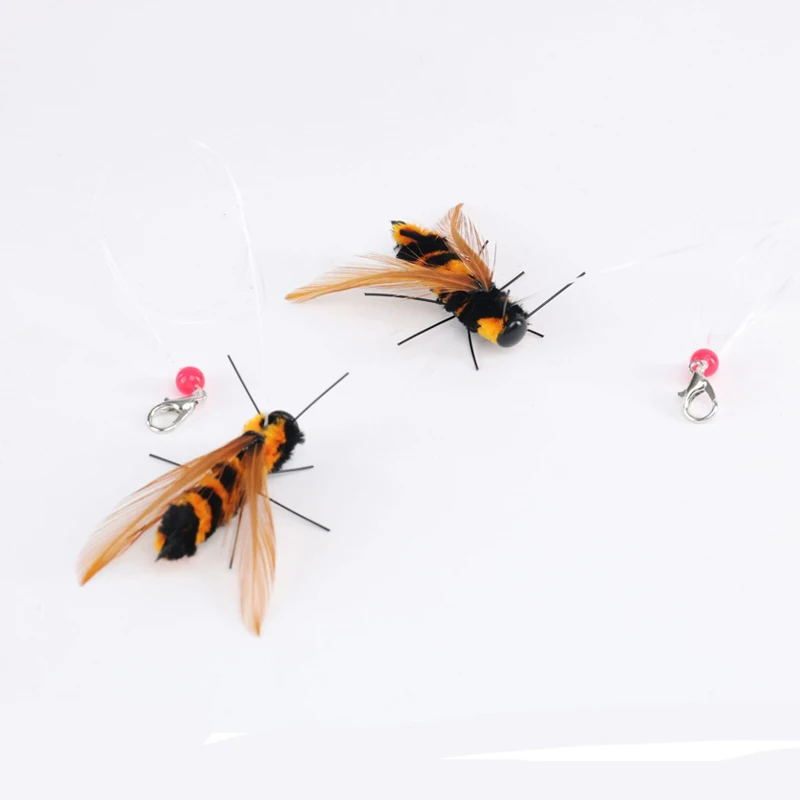 2pcs Simulation Hornet Cat Teasing Stick Replacement Head Insect Cat Toy Interactive Pet Toys For Kitten