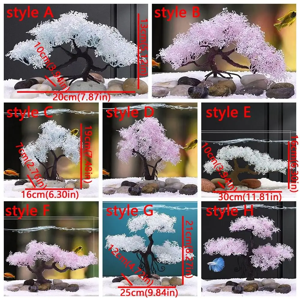 Realistic Aquarium Cherry Blossom Underwater Scene Simulation Cherry Blossom Tree Natural Look Plastic Landscape Tree