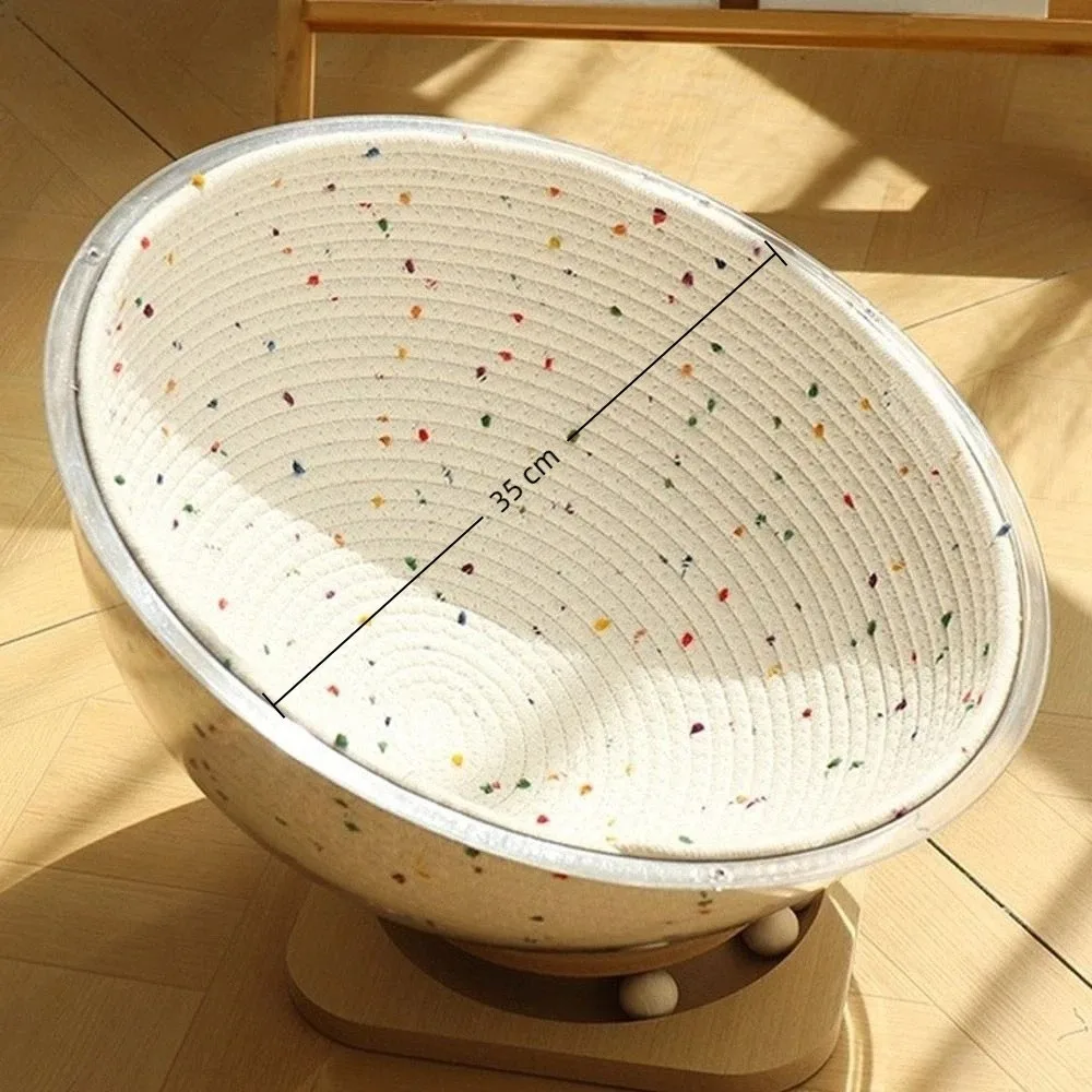 Removable Round Nest Pad Breathable Cotton Rope Woven Capsule Cat Bed Mat Scratch Proof Washable Woven Rattan Basket