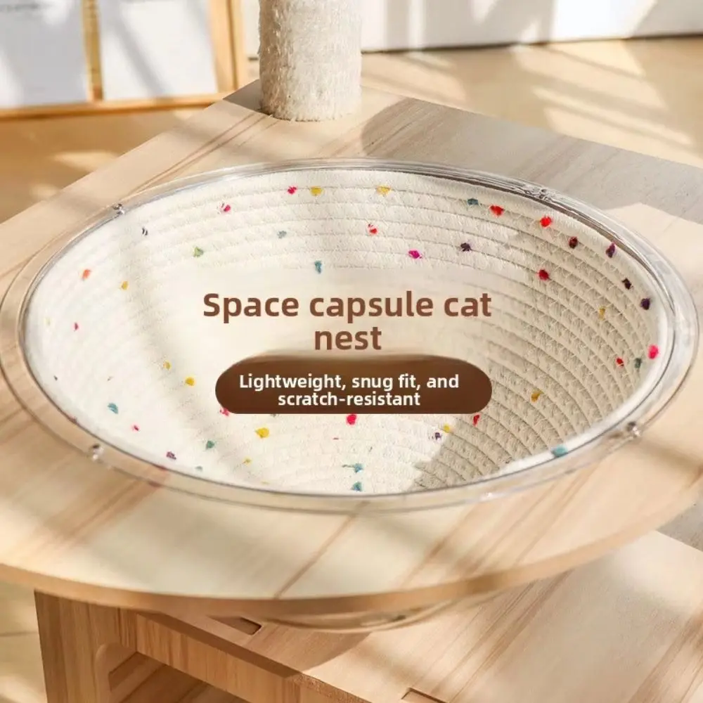 Removable Round Nest Pad Breathable Cotton Rope Woven Capsule Cat Bed Mat Scratch Proof Washable Woven Rattan Basket
