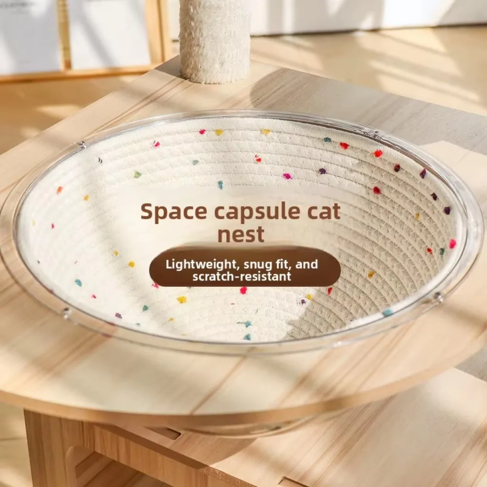 Removable Round Nest Pad Breathable Cotton Rope Woven Capsule Cat Bed Mat Scratch Proof Washable Woven Rattan Basket