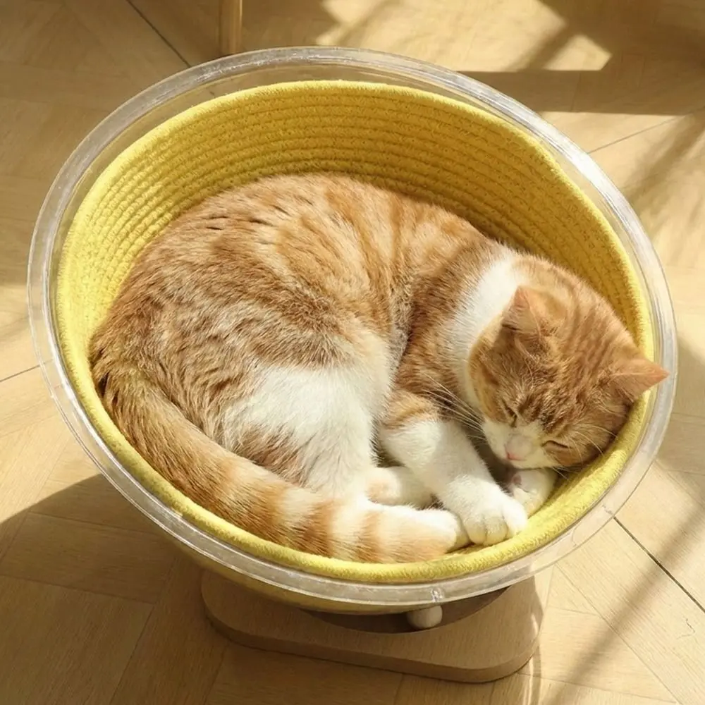Removable Round Nest Pad Breathable Cotton Rope Woven Capsule Cat Bed Mat Scratch Proof Washable Woven Rattan Basket