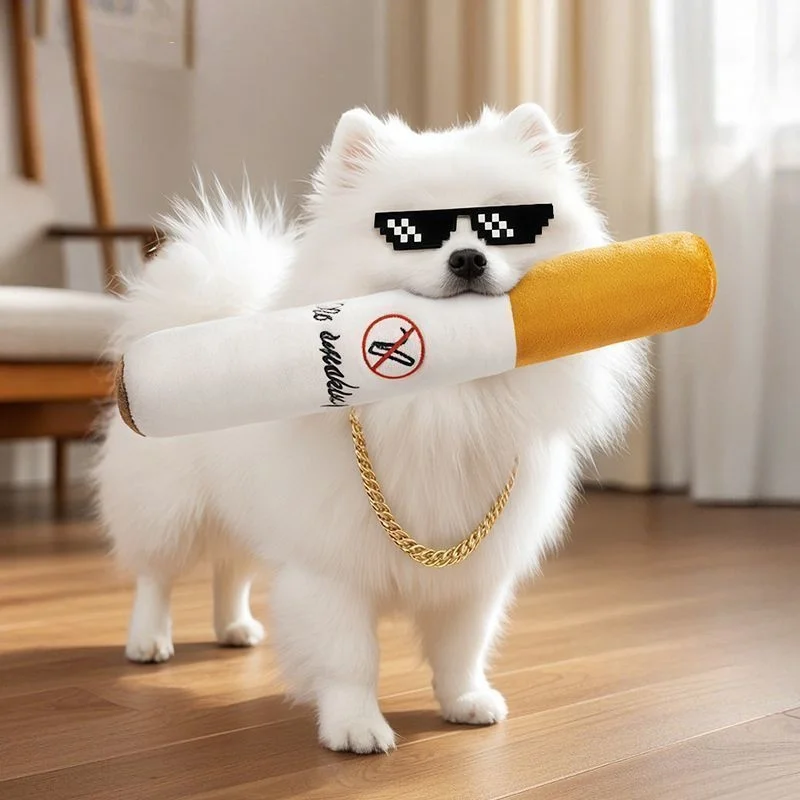 Funny Pet Toys Cigar Big Smoke Plush Squeak Dog Chew Toy Interactive Chew Resistant Fake Cigarette Design for Interactive Play