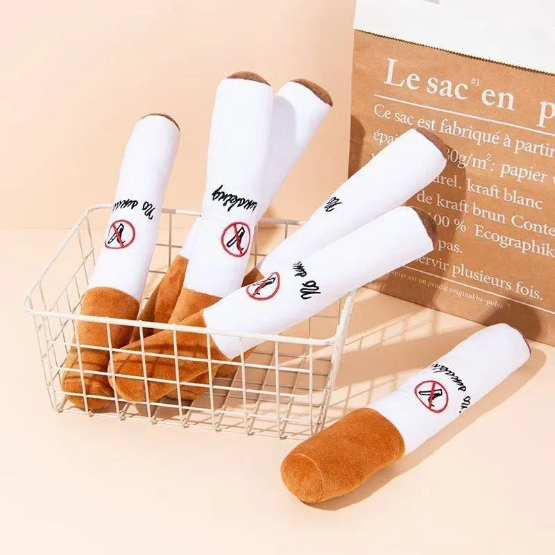 Funny Pet Toys Cigar Big Smoke Plush Squeak Dog Chew Toy Interactive Chew Resistant Fake Cigarette Design for Interactive Play