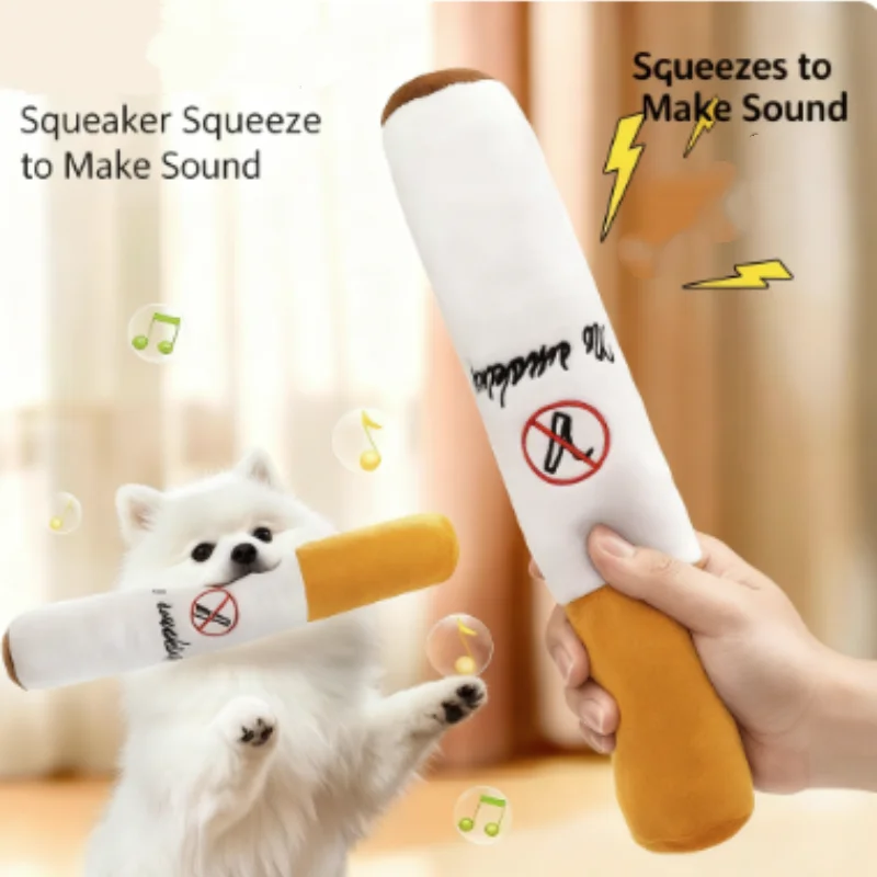 Funny Pet Toys Cigar Big Smoke Plush Squeak Dog Chew Toy Interactive Chew Resistant Fake Cigarette Design for Interactive Play