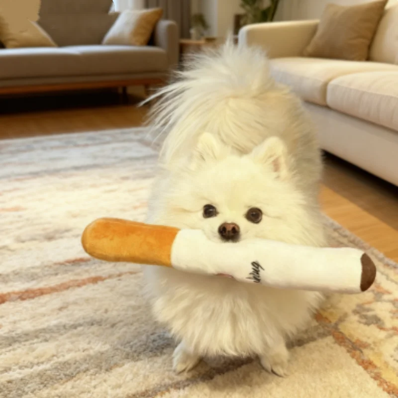 Funny Pet Toys Cigar Big Smoke Plush Squeak Dog Chew Toy Interactive Chew Resistant Fake Cigarette Design for Interactive Play