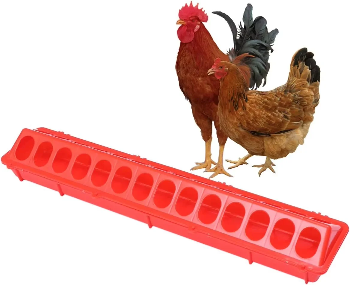 50cm Flip-Top Poultry Feeder Double Row 28 Holes Ground Feeder Plastic Clamshell Feeding Chicken Groove Farm Breeding Supplies