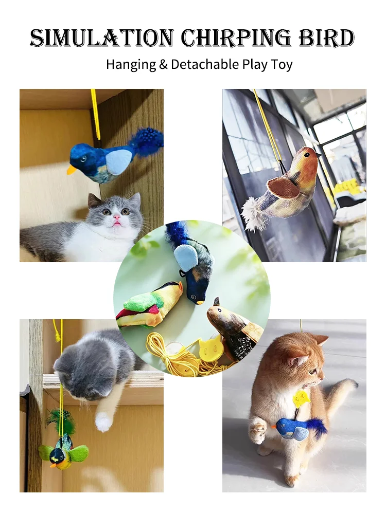Interactive Chirping Bird Cat Toy Hanging Teaser Wand For Kitten Self Entertaining Anti Boredom Bite Resistant Pet Play Toy