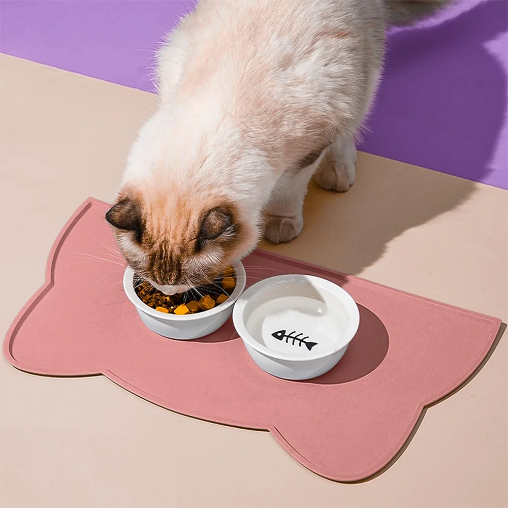Pet Feeding Mat For Dogs & Cats, Thin Silicone Waterproof Cat Food Mat Cat Bowl Mat With Raised Edge, Cat Placemat