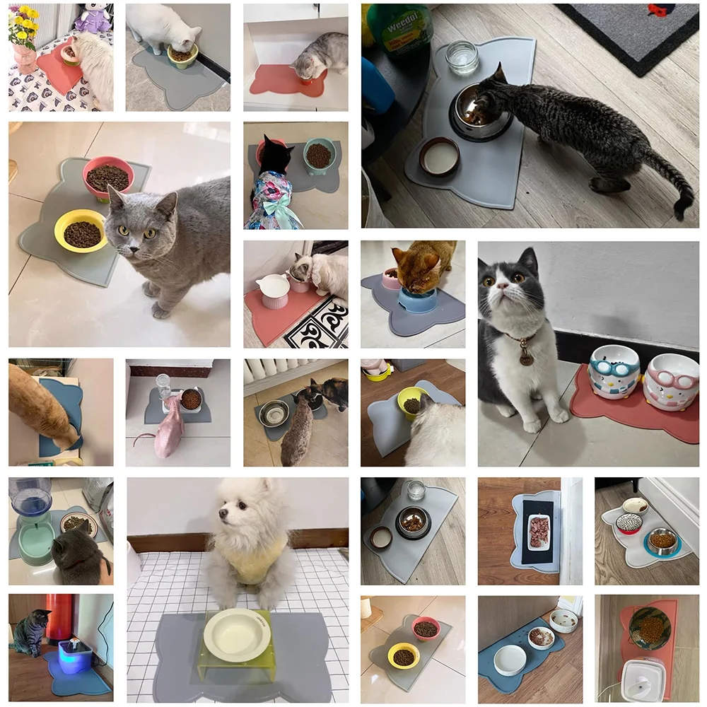 Pet Feeding Mat For Dogs & Cats, Thin Silicone Waterproof Cat Food Mat Cat Bowl Mat With Raised Edge, Cat Placemat