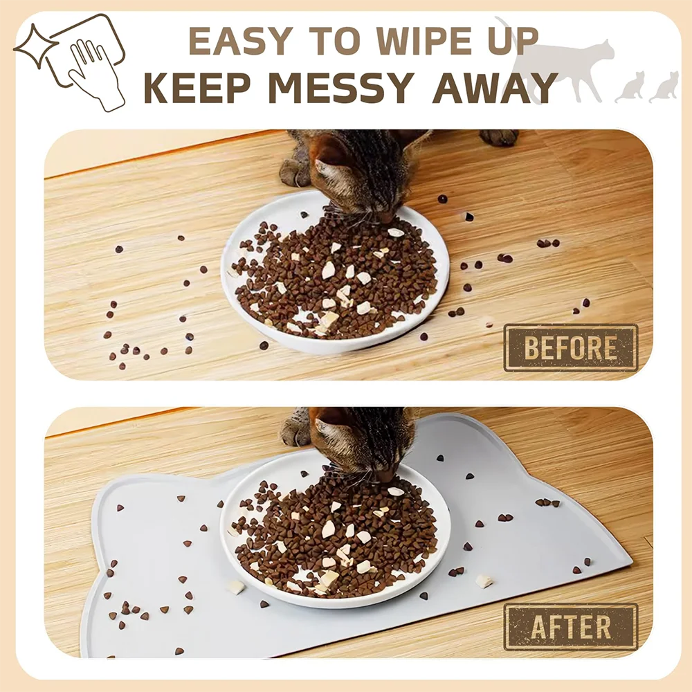Pet Feeding Mat For Dogs & Cats, Thin Silicone Waterproof Cat Food Mat Cat Bowl Mat With Raised Edge, Cat Placemat