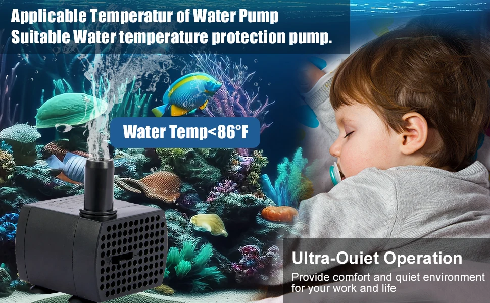 80GPH 300L/H Submersible Water Pump 5W Ultra Quiet Adjustable Flow IPX8 for Aquarium Fish Tank Pond