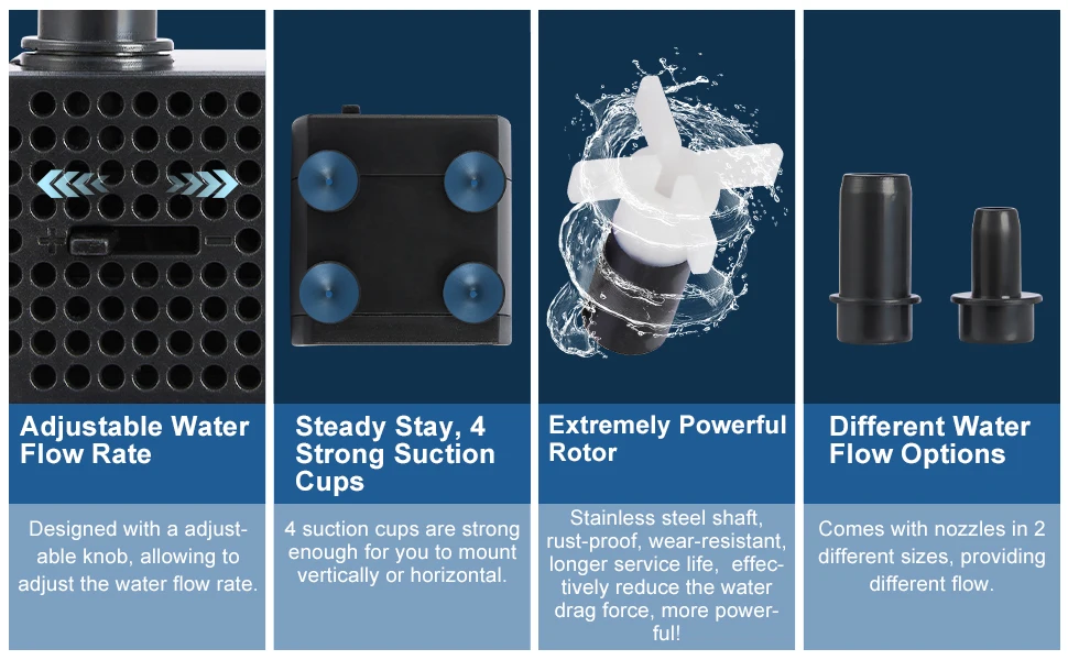 80GPH 300L/H Submersible Water Pump 5W Ultra Quiet Adjustable Flow IPX8 for Aquarium Fish Tank Pond