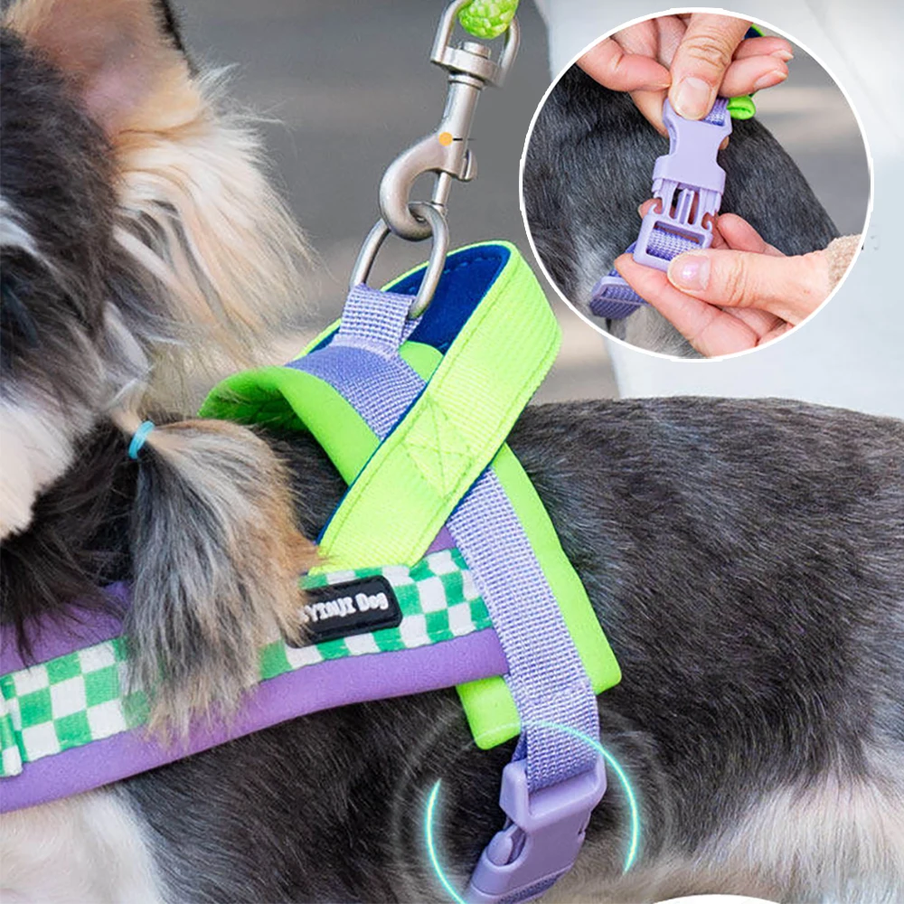 Small Dog Harness and Leash Set,Saddle Style Plaid Adjustable Puppy Vest for Dog Walking Outdoor