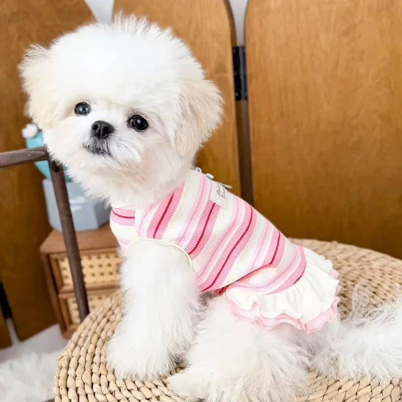 Thin Cooling Dog Dress Striped Dog Clothes Summer Puppy Skirts Girls Dog Costume Chihuahua Clothing Bichon Dog Supplies 2026 New