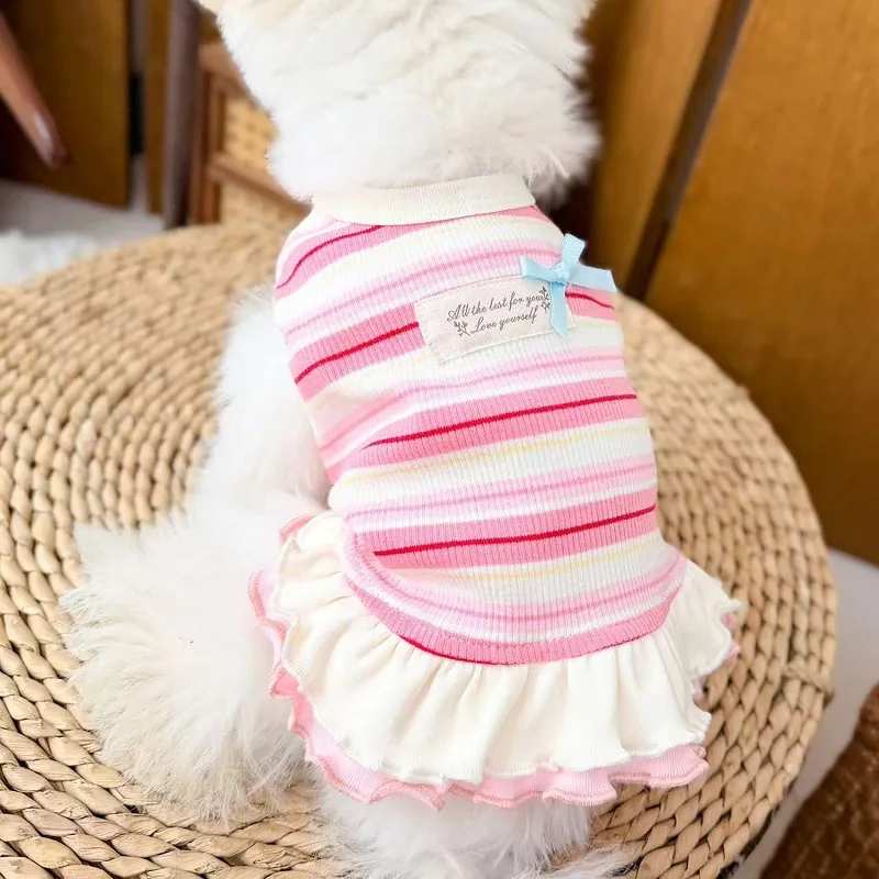 Thin Cooling Dog Dress Striped Dog Clothes Summer Puppy Skirts Girls Dog Costume Chihuahua Clothing Bichon Dog Supplies 2026 New