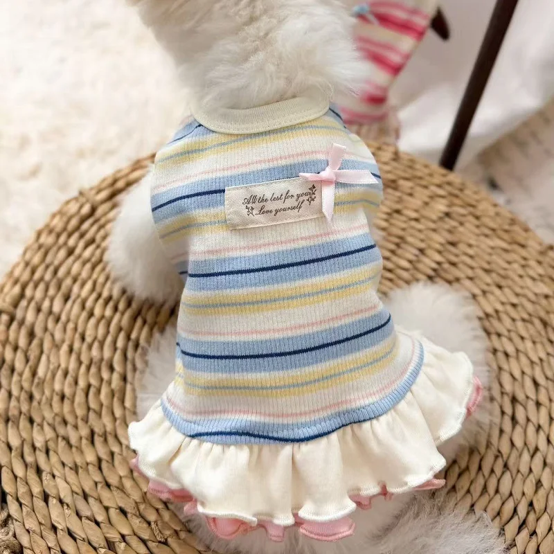 Thin Cooling Dog Dress Striped Dog Clothes Summer Puppy Skirts Girls Dog Costume Chihuahua Clothing Bichon Dog Supplies 2026 New