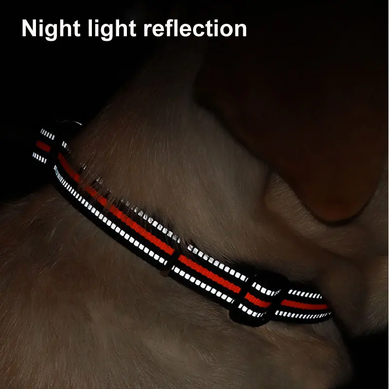 Pet Dog Double D-Ring Nylon Ribbon Collar with Quick Release Buckle Reflective Strip Traction Dog Collar Length Adjustable