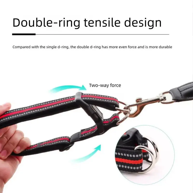 Pet Dog Double D-Ring Nylon Ribbon Collar with Quick Release Buckle Reflective Strip Traction Dog Collar Length Adjustable