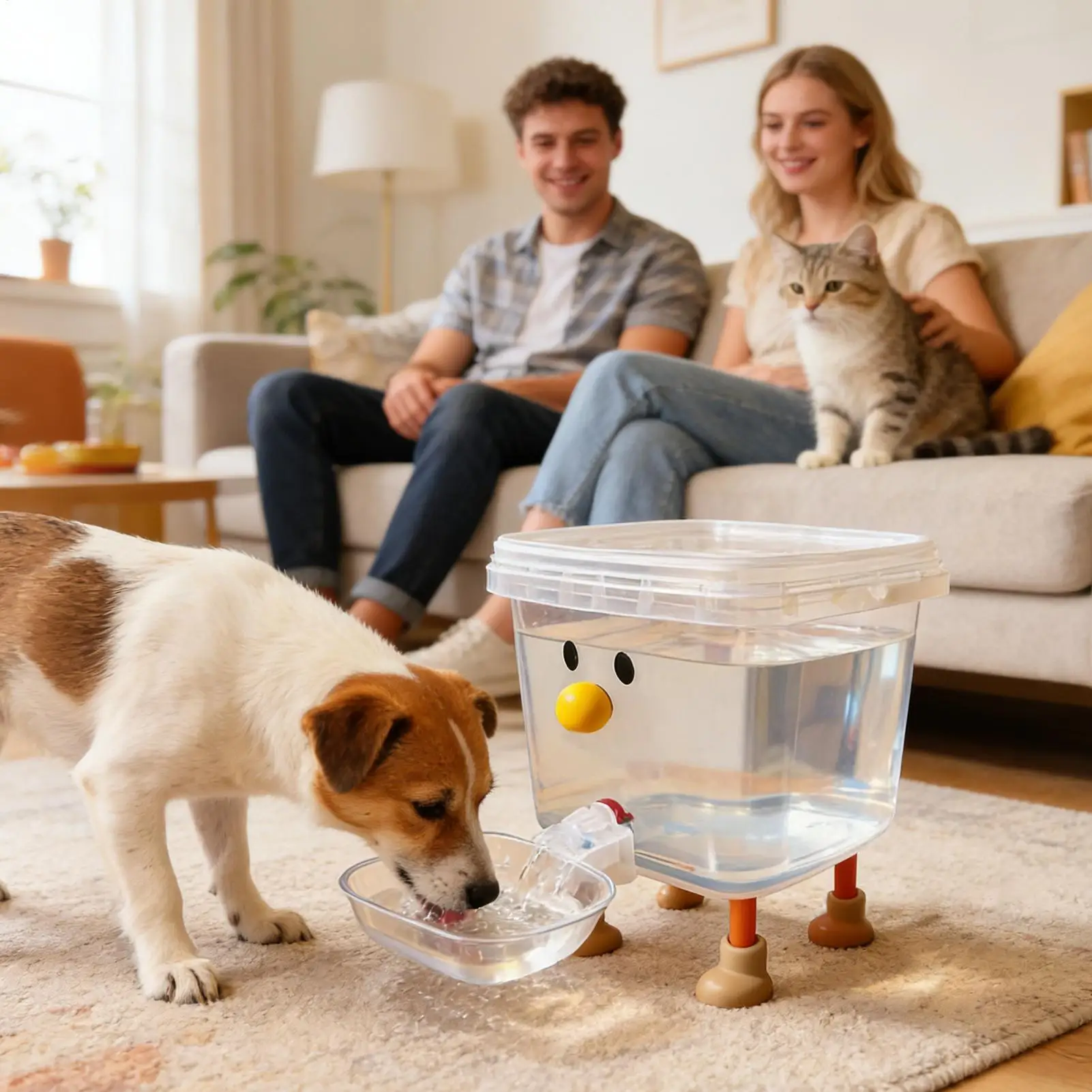 Automatic Smile Face Pet Water Dispenser,Cartoon Fountain Design,Multifunctional Bowl For Cat Dog Puppy Home Living Room Feeding