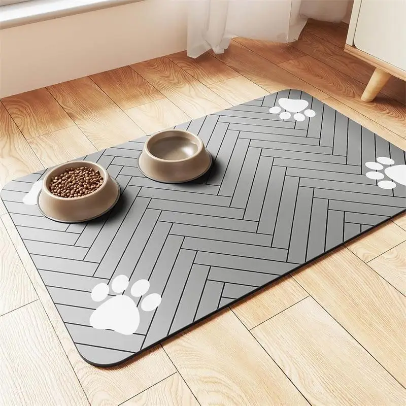 Diatomaceous Mud Pet Placemat Absorbent Water Bowl & Food Mat with Waterproof Quick-Dry Rubber Backing Non-Slip for Home Use