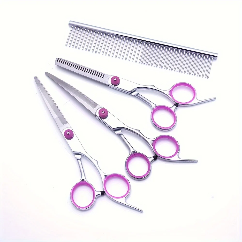 5Pcs Professional Dog Grooming Scissors Set Stainless Steel Pet Curved Thinning Shears Kit with Comb Case for Pet Hair Cutting
