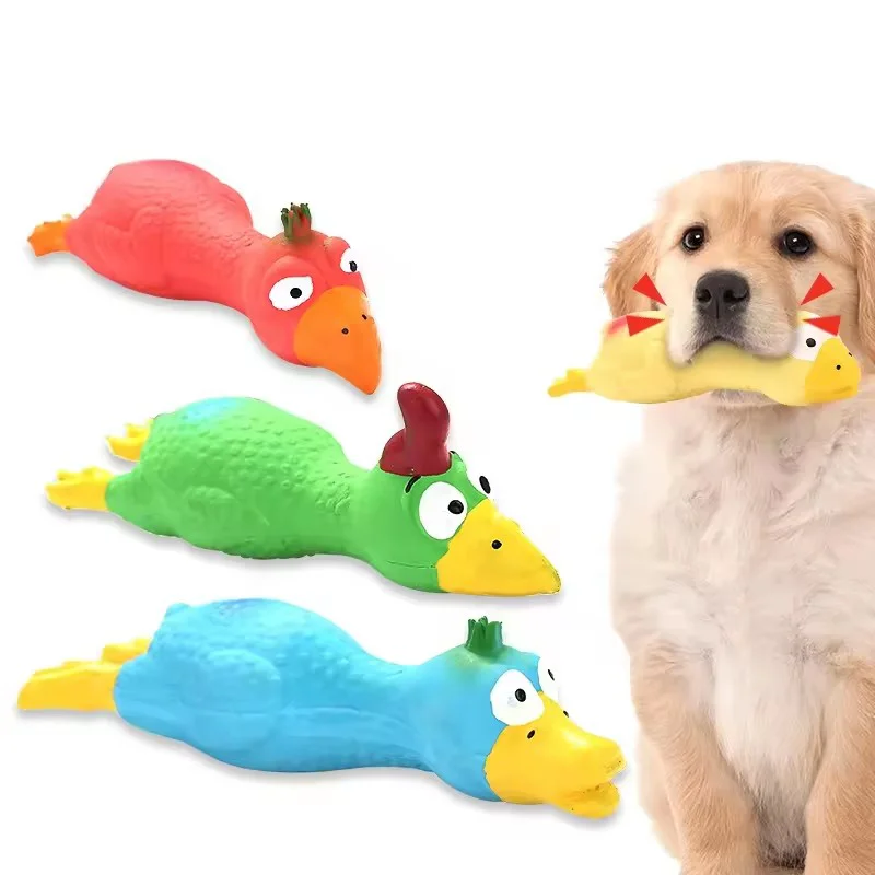 Soft Natural Latex Squeaky Dog Toy Lying Chicken Shape Molar Teeth Grinding Chew Toy Interactive Bite Resistant Pet Play Toy