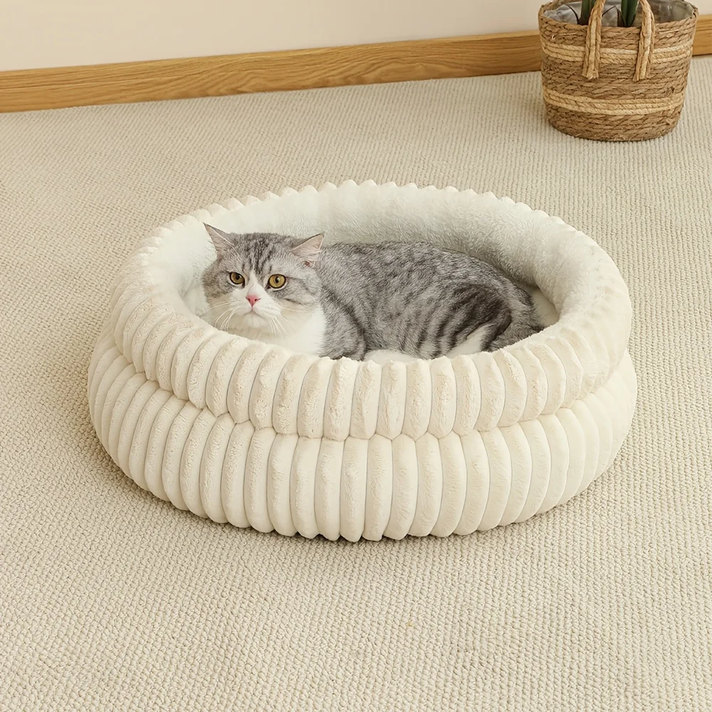 Round Cute Cat Bed for Large Dog Bed Pet Basket Cozy Cat House Super Soft Pet Bed Plush Dog House For Medium Warm Sleep Kitten
