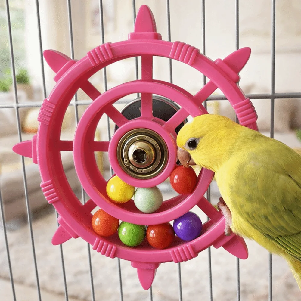 Rudder Shaped Parrot Spinner Rattle Toy Colorful Beads Bite Resistant Bird Cage Toy Plastic Parrots Rotating Toys Entertainment