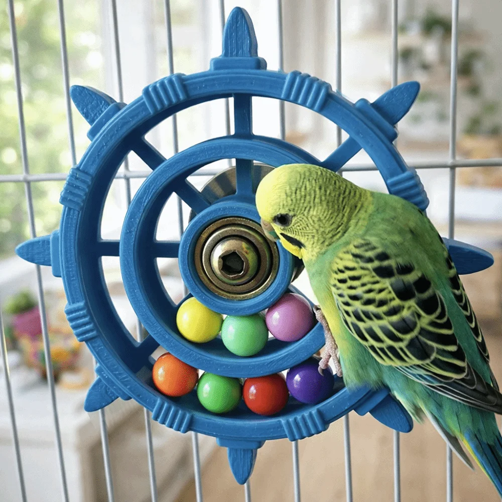 Rudder Shaped Parrot Spinner Rattle Toy Colorful Beads Bite Resistant Bird Cage Toy Plastic Parrots Rotating Toys Entertainment