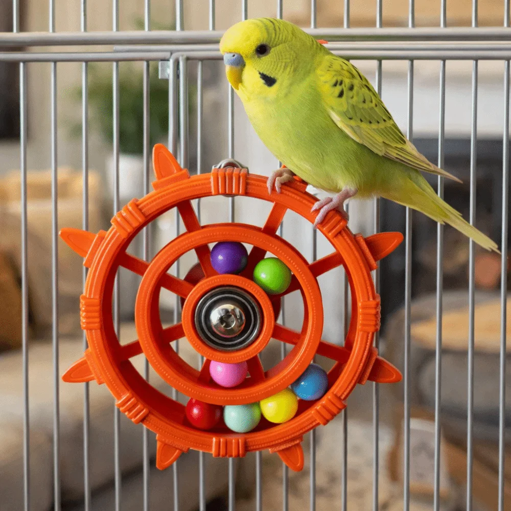 Rudder Shaped Parrot Spinner Rattle Toy Colorful Beads Bite Resistant Bird Cage Toy Plastic Parrots Rotating Toys Entertainment