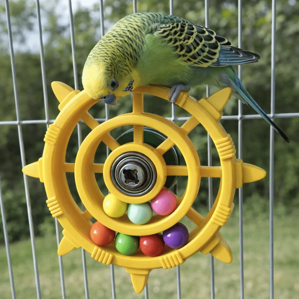 Rudder Shaped Parrot Spinner Rattle Toy Colorful Beads Bite Resistant Bird Cage Toy Plastic Parrots Rotating Toys Entertainment