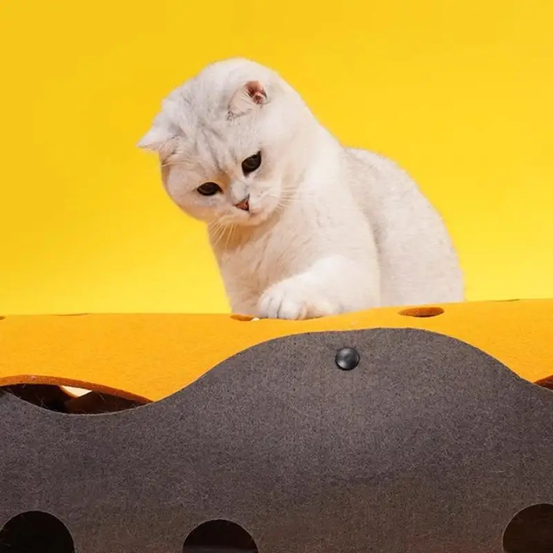 Splicing Cat Toy Felt Pom Nest Deformable Kitten Tunnel Collapsible Tube House Tunnel Interactive Pet Pusscat Security Sense