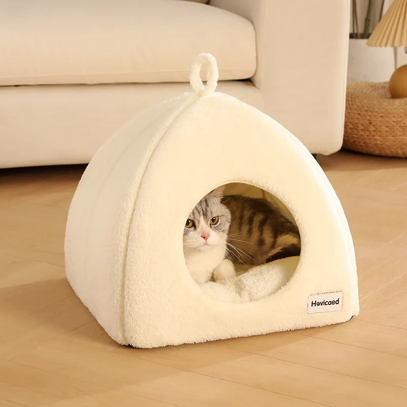 New Triangle Closed Cat Bed Warm Thickened Pet Nest Deep Sleep Cave House For Cats & Small Dogs Bed Cat Tents