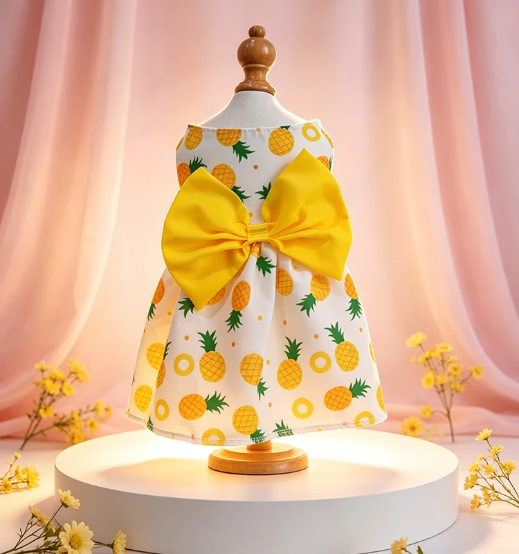 Dog Princess Dress Summer Kitten Pet Skirt Cute Printed Bow Lace Dog Dresses for Small Medium Puppies Poodle Chihuahua Apparel