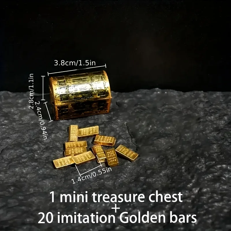 Fish Tank Landscape Decor Kit Mini Pirate Treasure Chest with Gold Coins Gold Bars Simulation Aquatic Plants Aquarium Decor