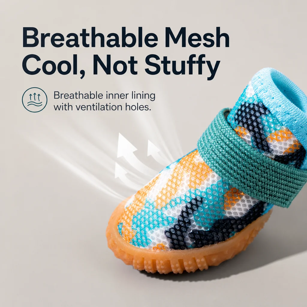 All Season Breathable Mesh Dog Shoes Anti-Slip Pet Boots Paw Protector Waterproof Sole Adjustable Strap Small Puppy Yorkie