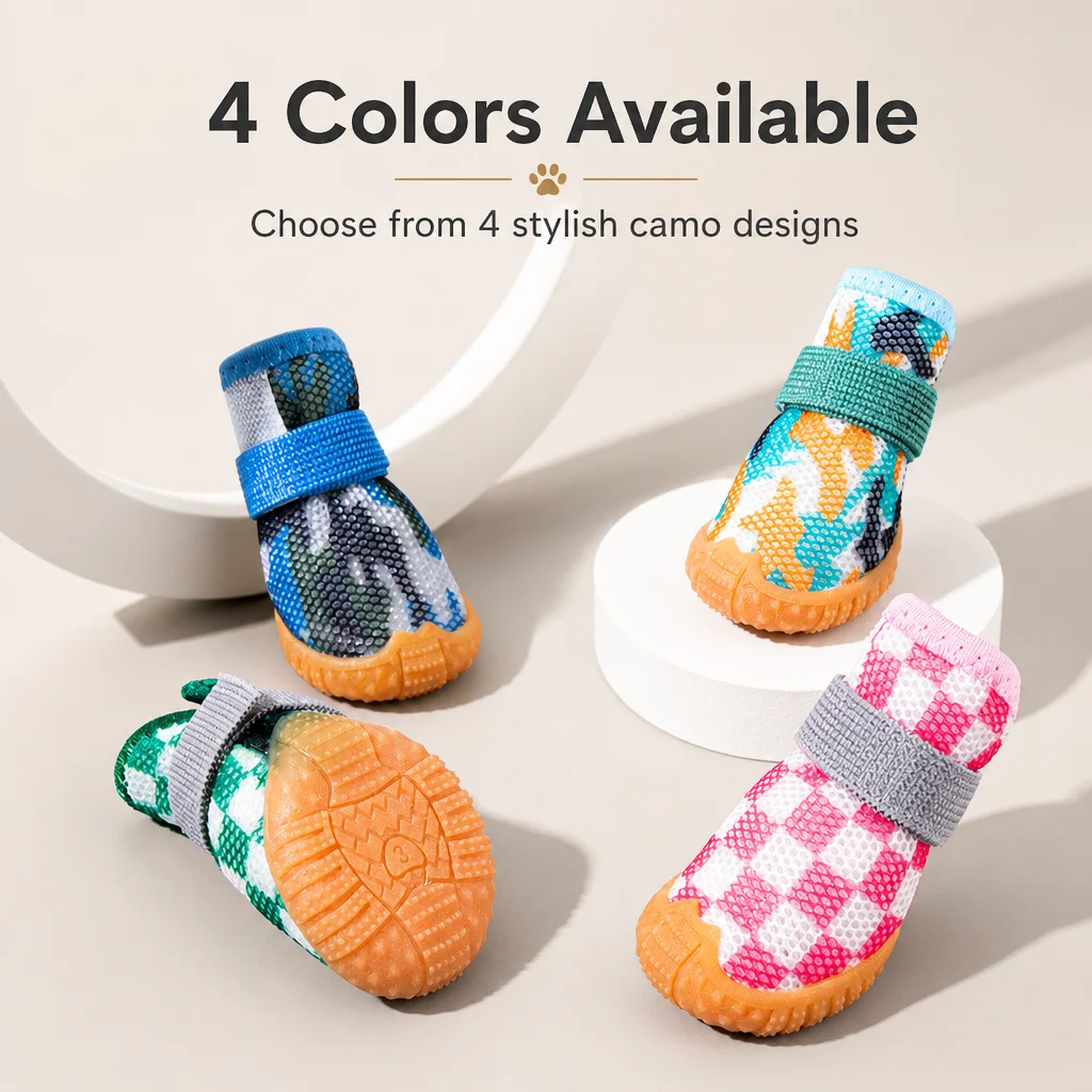 All Season Breathable Mesh Dog Shoes Anti-Slip Pet Boots Paw Protector Waterproof Sole Adjustable Strap Small Puppy Yorkie