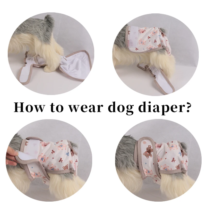 Washable Reusable Dog Diapers Physiological Pants Cute Cartoon Print Female Dog Diaper Adjustable Dog Sanitary Panties